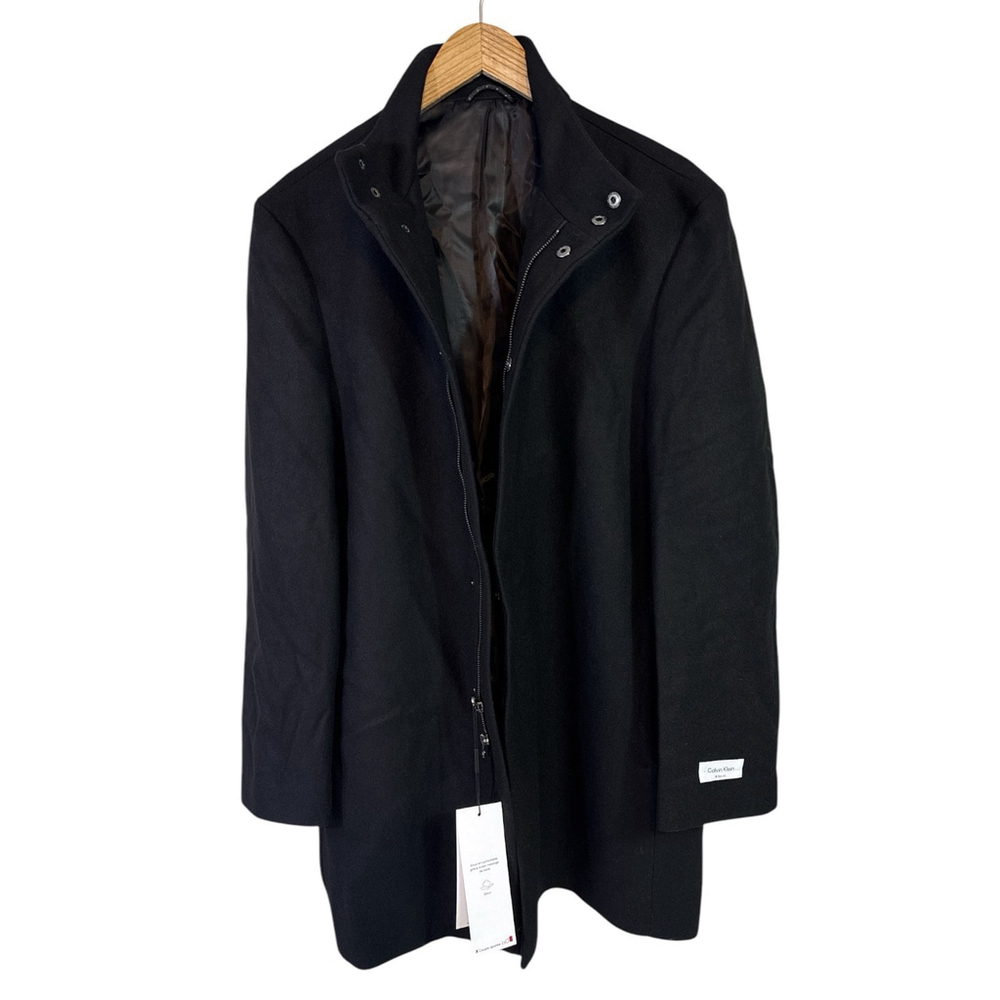 CALVIN KLEIN Men's Mayden Slim-Fit Wool Blend Coat 44S (Large) Black $495 MSRP